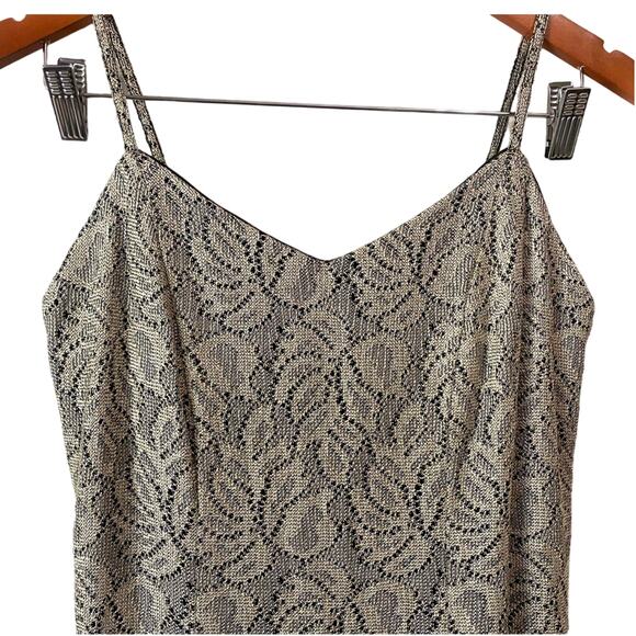 Vintage Formal Midi Dress US 7/8 Floral Silver Beige Bodycon Gown Classic Glam - Picture 4 of 10